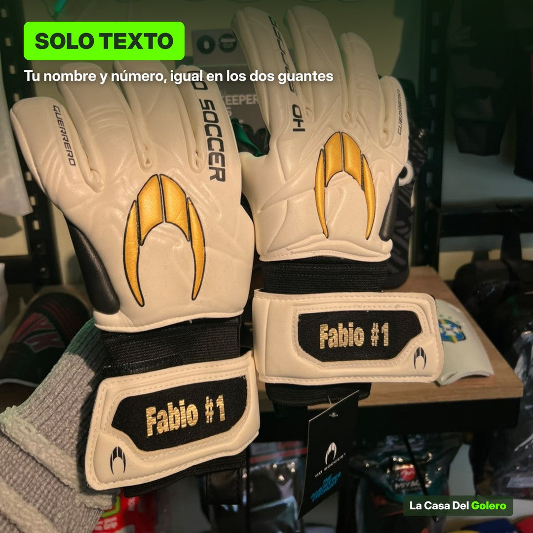 Personalización de guantes de arquero con nombre y número en dorado