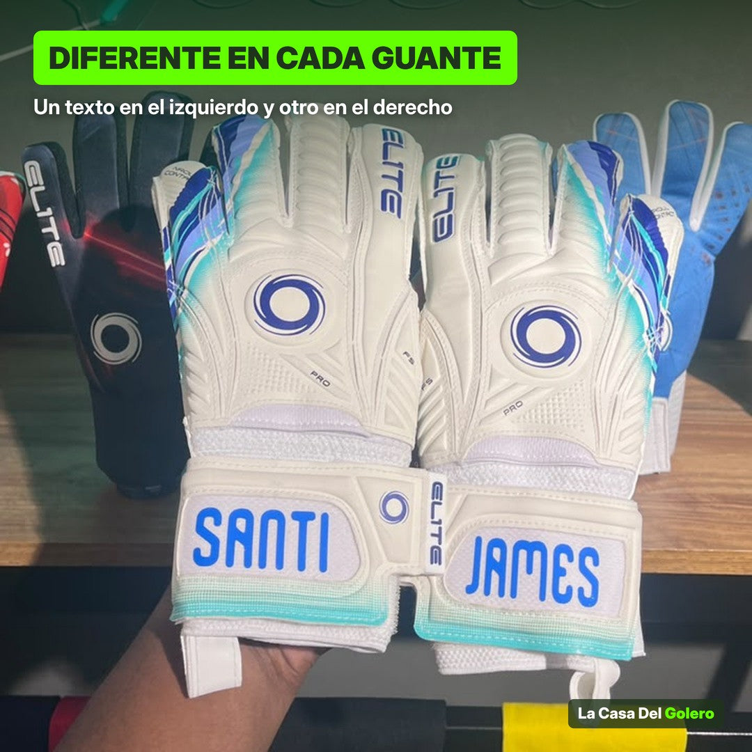 Guantes de arquero con texto diferente en el guante izquierdo y el derecho