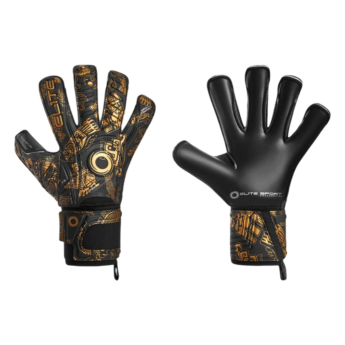 Guantes de arquero Elite Aztlan Negro Dorado – par: dorso y palma