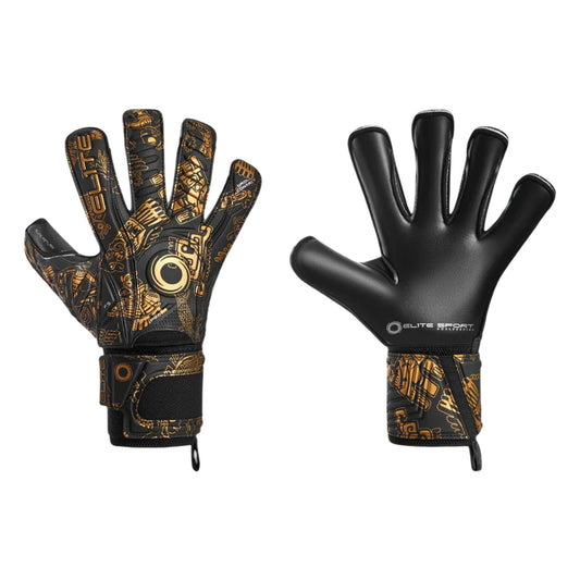 Guantes de arquero Elite Aztlan Negro Dorado – par: dorso y palma