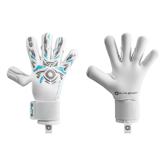 Guantes de arquero Elite Sport Revolution X AR Blanco Gris Azul – par: dorso y palma