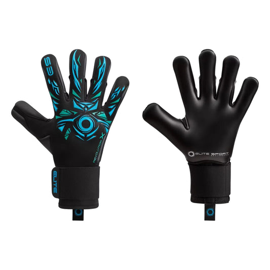 Guantes de arquero Elite Sport Revolution X BB Negro Azul Aguamarina – par: dorso y palma