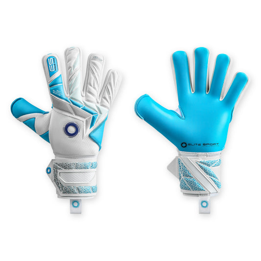 Guantes de arquero Elite Supreme Aqua M Blanco Azul Aguamarina – par: dorso y palma