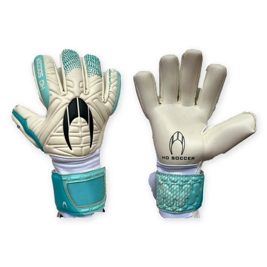 Guantes de arquero HO Soccer Guerrero Pro Justice Ocean Blue Blanco Azul – par: dorso y palma