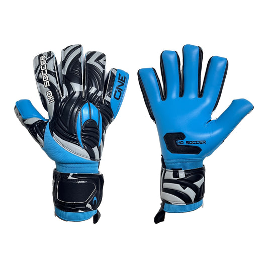 Guantes de arquero HO Soccer One NG Ring Blue Azul Negro Gris - par: dorso y palma