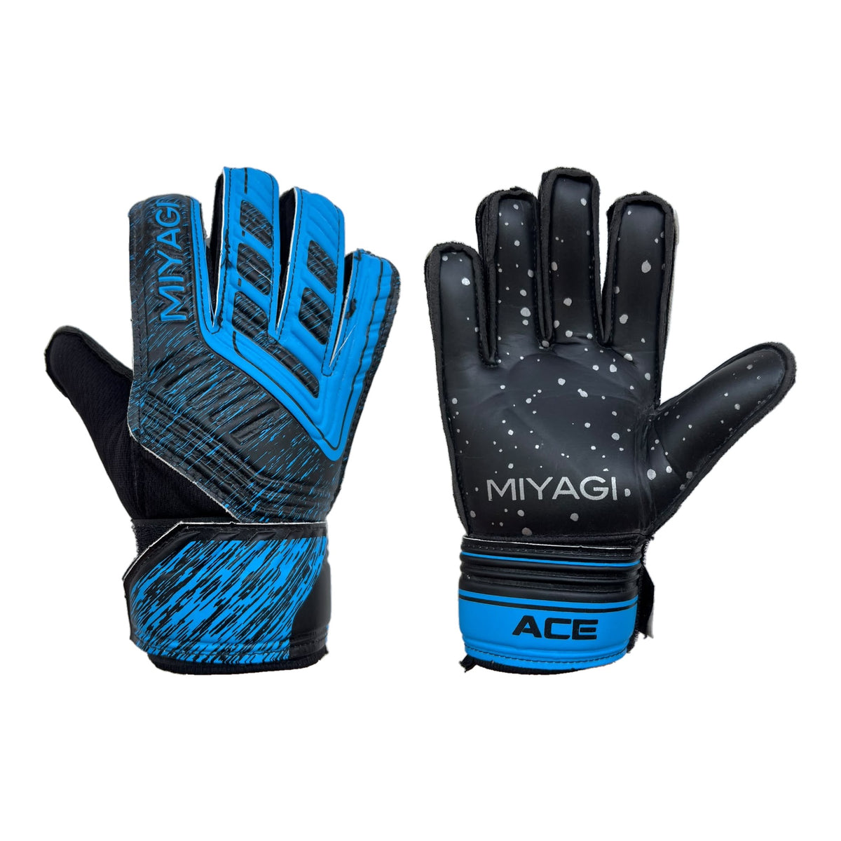 Guantes de arquero Miyagi Ace Niños Azul - par: dorso y palma