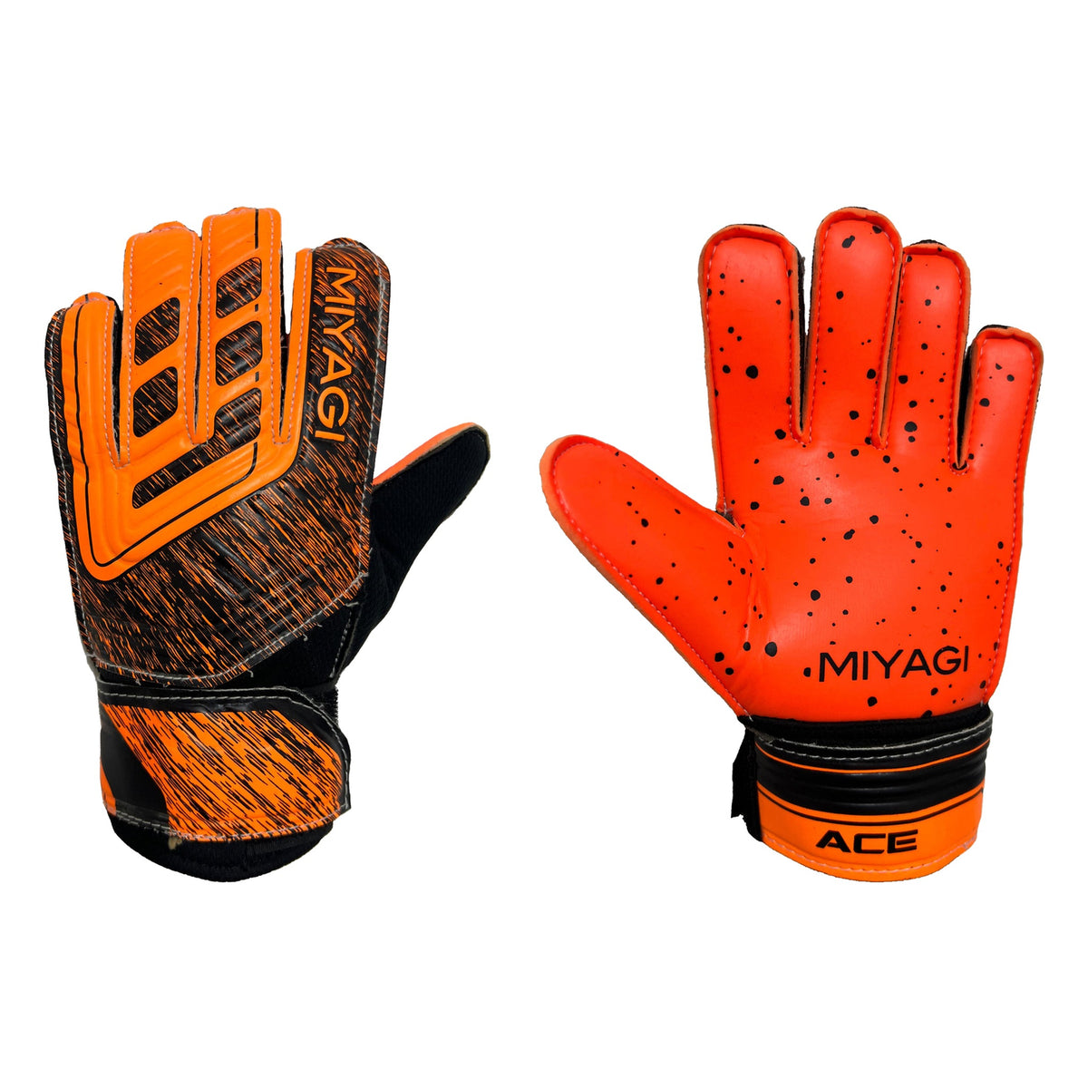 Guantes de arquero Miyagi Ace Niños Naranja – par: dorso y palma