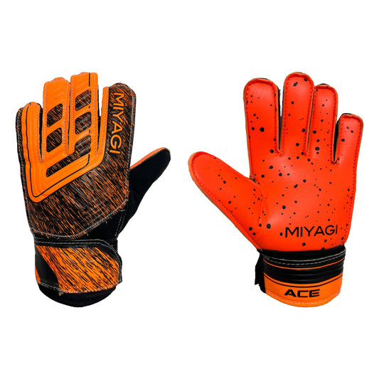 Guantes de arquero Miyagi Ace Niños Naranja – par: dorso y palma