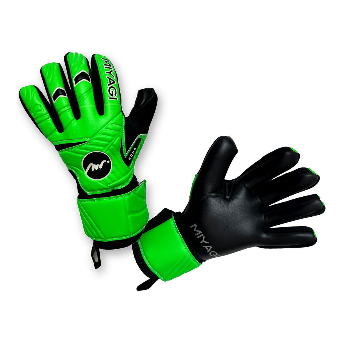 Guantes de arquero Miyagi Aqua Verde – los dos guantes