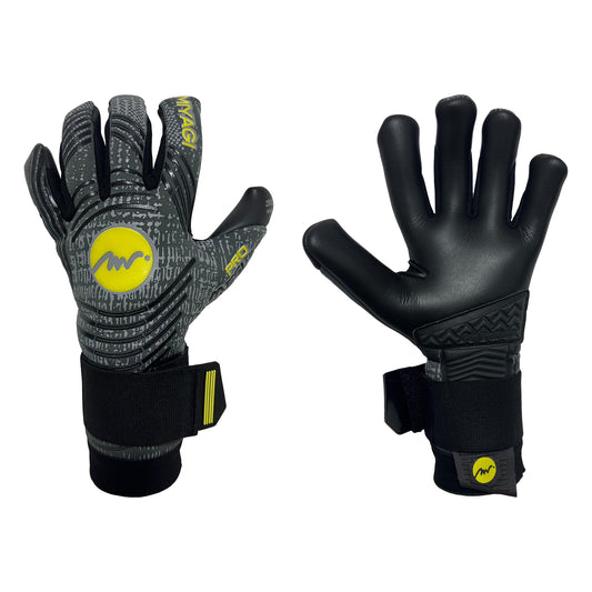Guantes de arquero Miyagi Pro Meslier Gris Amarillo Palma Negra – par: dorso y palma