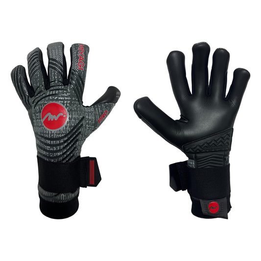 Guantes de arquero Miyagi Pro Meslier Gris Rojo Palma Negra – par: dorso y palma