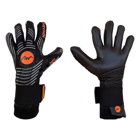 Guantes de arquero Miyagi Pro Meslier Negro Naranja – par: dorso y palma