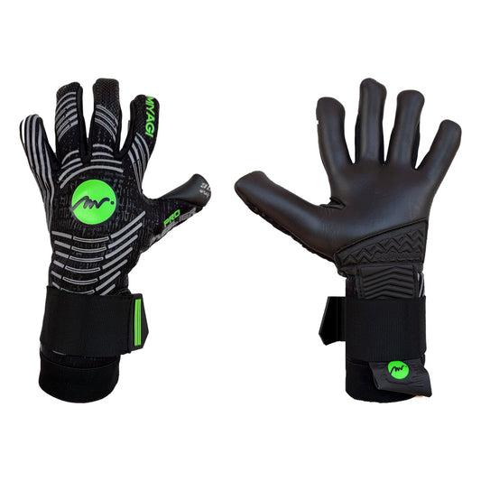 Guantes de arquero Miyagi Pro Meslier Negro Verde – par: dorso y palma