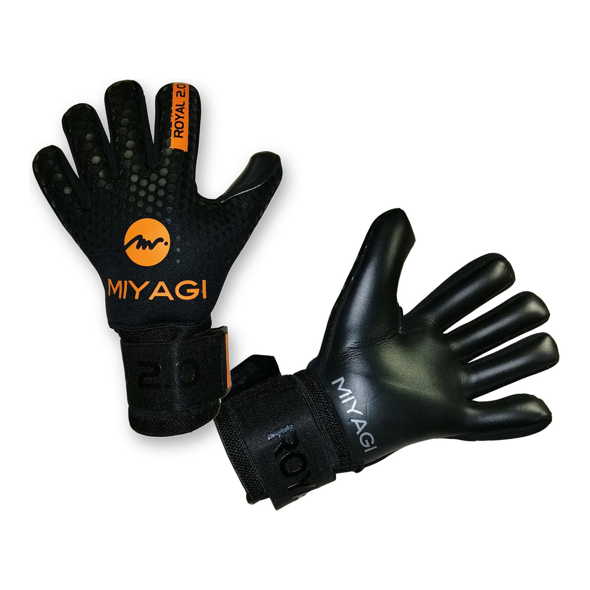 Guantes de arquero Miyagi Royal 2.0 Negro Naranja – los dos guantes