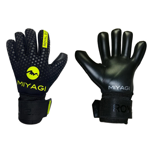 Guantes de arquero Miyagi Royal 2.0 Negro Verde – par: dorso y palma
