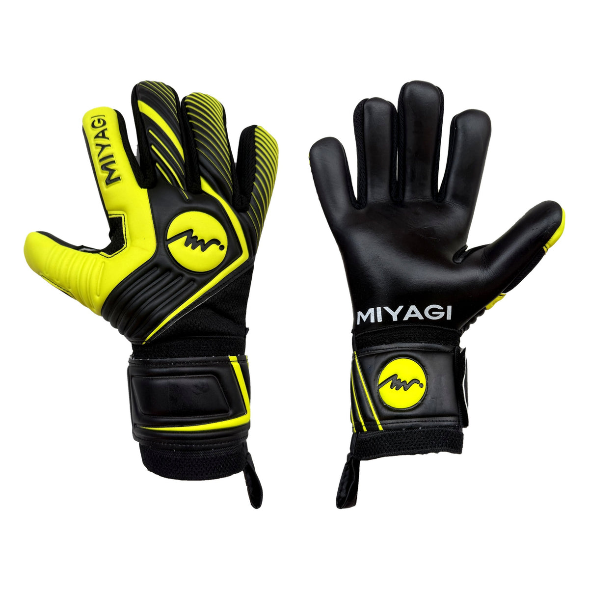 Guantes de arquero Miyagi Semipro MG051 Amarillo – par: dorso y palma