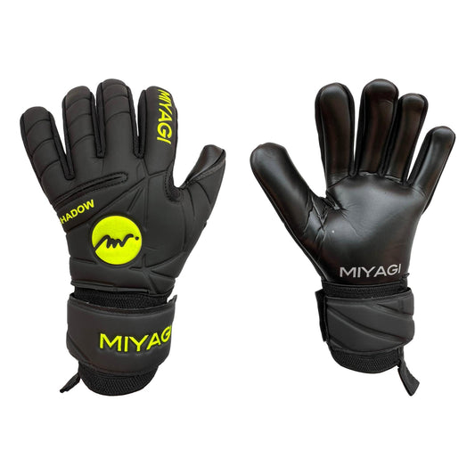 Guantes de arquero Miyagi Shadow Negro Amarillo – par: dorso y palma