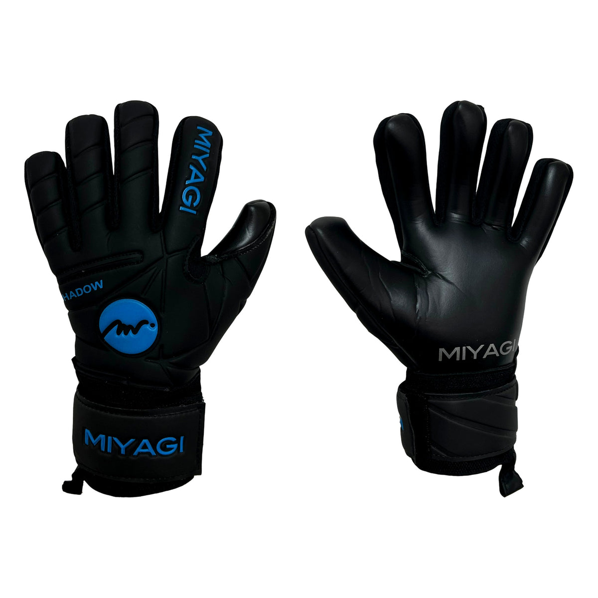 Guantes de arquero Miyagi Shadow Negro Azul – par: dorso y palma