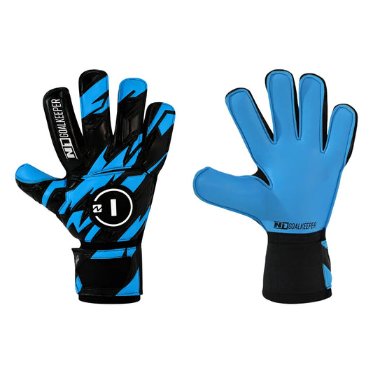 Guantes de arquero N1 Initial Blue Azul Negro - par: dorso y palma