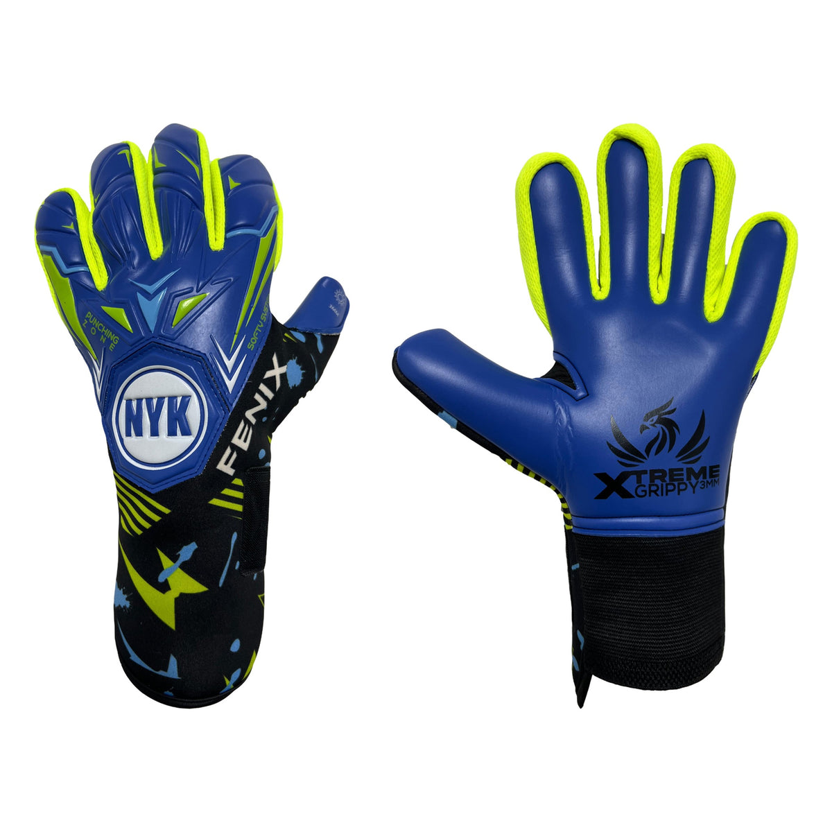 Guantes de arquero NYK Fenix XGrippy Azul – par: dorso y palma