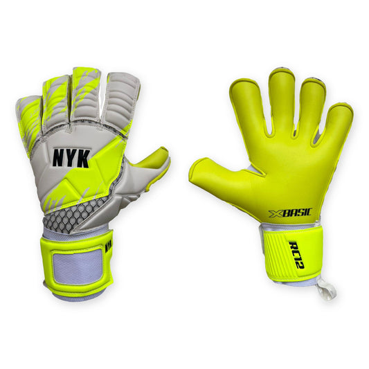 Guantes de arquero NYK RC12 PRO Blanco Amarillo Neón – par: dorso y palma