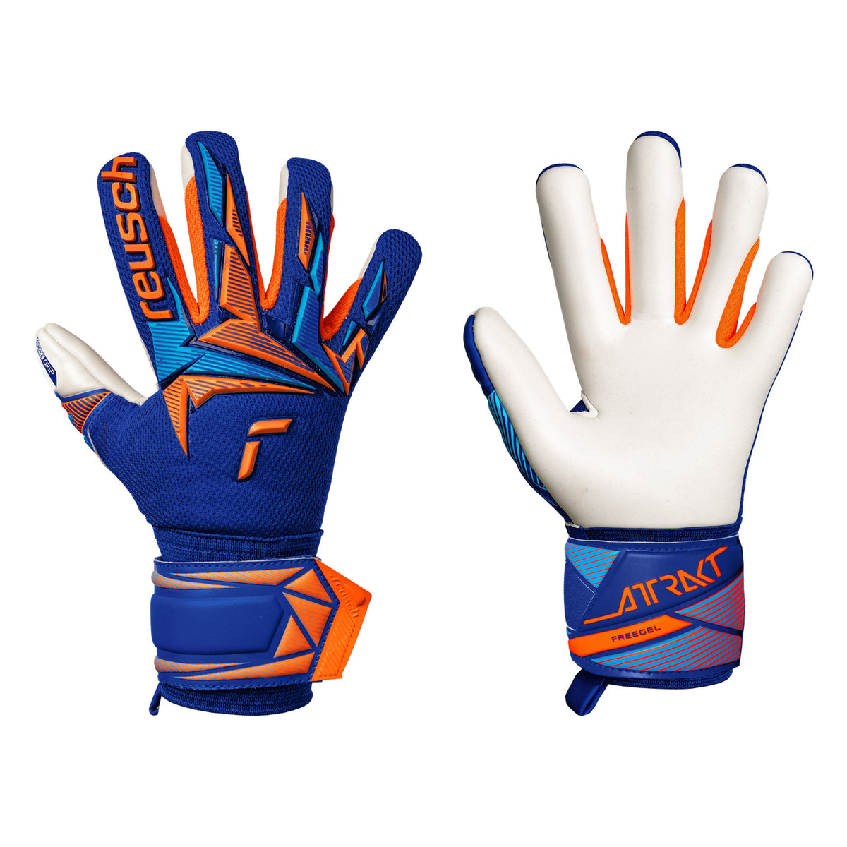 Guantes de arquero Reusch Attrakt Freegel Advance Junior Azul Naranja – par: dorso y palma