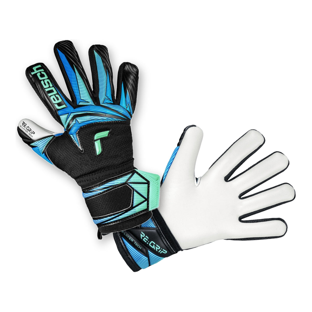 Guantes de arquero Reusch Attrakt RE:GRIP NC Junior Negro Azul – los dos guantes