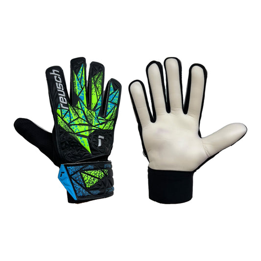 Guantes de arquero Reusch Attrakt Solid Negro Verde Azul - par: dorso y palma