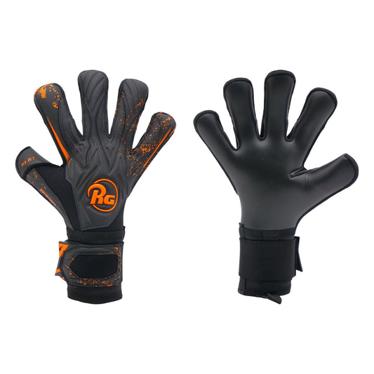 Guantes de arquero RG Aspro Blackout 26 Negro Naranja – par: dorso y palma